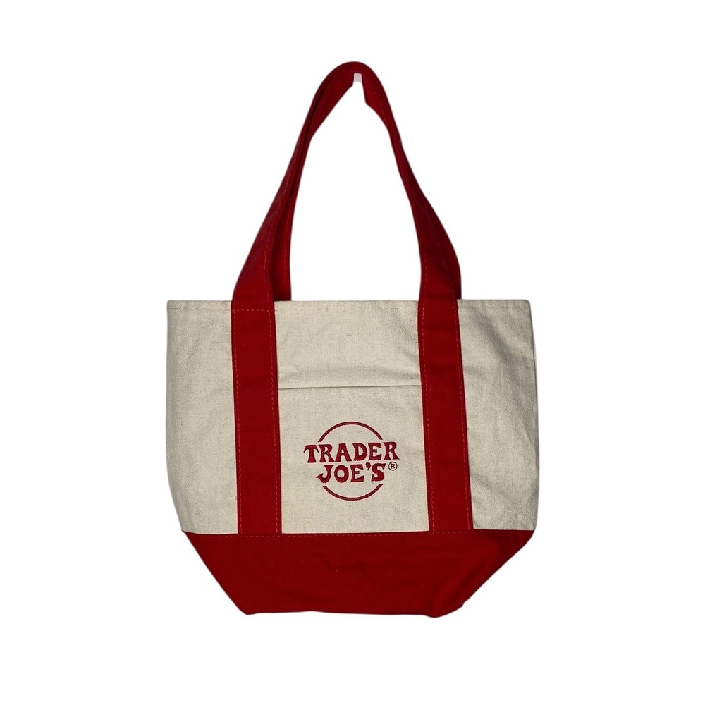 Trader Joe's 2025 Limited Edition Red Mini Tote Bag Canvas Shopping Bag Red Logo